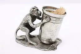Monkey Victorian Antique Silverplate Toothpick Holder Signed #46212