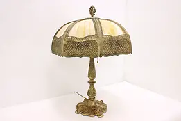 Stained Glass Panel Filigree Shade Antique Lamp #45720