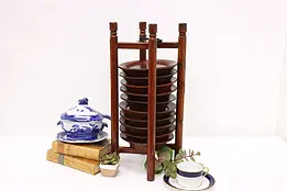 Chinese Vintage Pine 10 Plate Stacking Caddy Rack #46054
