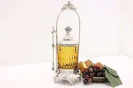 Victorian Antique Amber Glass, Silverplate Pickle Jar Castor #46203