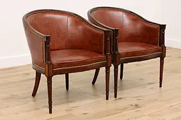 Pair of Vintage Faux Leather & Brass Club Chairs Jack Brandt #45756