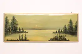 Moon & Lake Antique Original Hunting Lodge Oil Painting 87" #45439