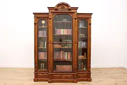 Victorian Antique Office Library Marquetry Triple Bookcase #46702