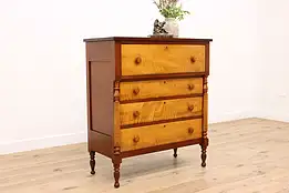 Empire 1830s Antique Tiger Curly Maple, Cherry Chest Dresser #34063