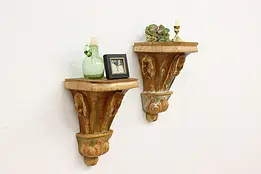 Pair of Vintage Carved Wall Bracket Shelves, Calla Lilies #46340