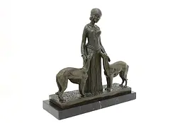 Art Deco Antique Bronze Dogs & Woman Sculpture After Chiparus #45746