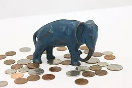 Cast Iron Antique Blue Elephant Coin Bank #46849