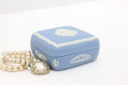 Wedgwood Vintage Blue Jasperware Trinket Jewelry Box Harrods #46387