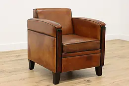 Art Deco Vintage Dutch Sheep Leather Library Chair #46587