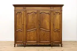 Country French Antique Oak 4 Door Armoire Wardrobe Closet #46911