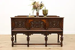 Tudor Design Antique Carved Oak Buffet, Server, or Sideboard #46590