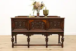 Tudor Design Antique Carved Oak Buffet, Server, or Sideboard #46590