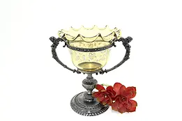 Victorian Antique Silverplate & Blown Art Glass Compote Vase #46205