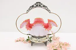 Victorian Antique Silverplate Cranberry Glass Bride Basket #46328