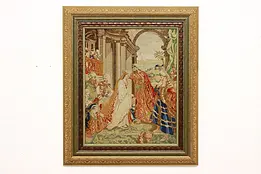 Ottoman Coronation Antique Framed Needlepoint Tapestry 47.5" #47158