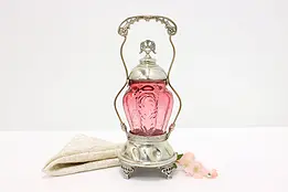 Victorian Antique Silverplate & Cranberry Glass Pickle Jar #46201
