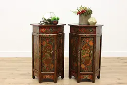 Pair of Asian Design Vintage Painted Pine Hexagon Cabinets #47021