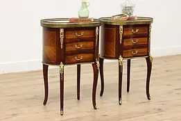 Pair of French Vintage Kidney Nightstands, End Tables Marble #46323