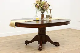 Victorian Antique 45" Oak Dining Table 2 Leaves, Paw Feet #46883