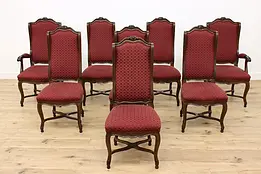 Set of 8 Country French Vintage Carved Dining Chairs, Bau #47165