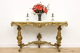 Italian Antique Carved Gilt Console Table, Marble Top #47190