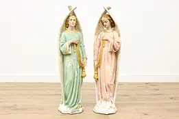 Pair of Antique Italian Angel Statues Stucco Sculptures #47174