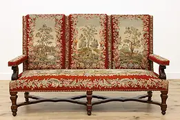 Renaissance Antique Oak Needlepoint Tapestry Settee Sofa #47171