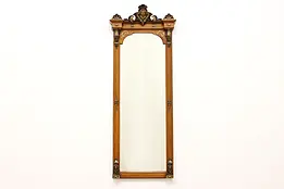 Victorian Antique Walnut Hall Entryway Mirror, Carved Head #46419