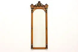 Victorian Antique Walnut Hall Entryway Mirror, Carved Head #46419