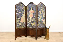 Renaissance Tapestry French Antique 3 Panel Screen #47192