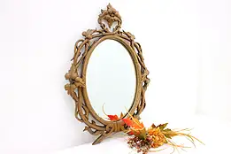 Farmhouse Antique Black Forest Hand Carved Walnut Mirror #47114