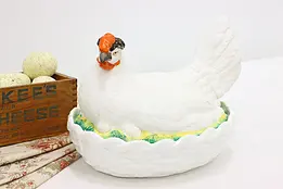 Farmhouse Antique Hen Chicken on Nest Pottery Bowl & Cover #46665