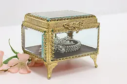 Beveled Glass & Gold Plated Filigree Vintage Jewelry Box #46868