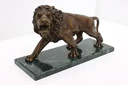 Roaring Lion Statue Vintage Bronze Sculpture on Marble Base #46037