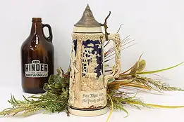 German Farmhouse Antique Ceramic Beer Stein or Mug, Hunters #45869