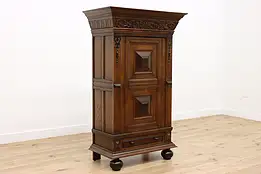 Dutch Antique Carved Oak Kas Dowry Armoire or Bath Cabinet #46971