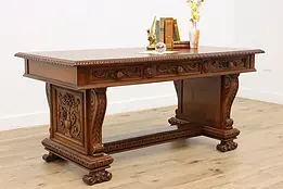 Italian Renaissance Antique Carved Office Desk Library Table #47194