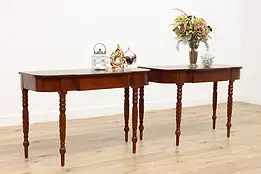 Pair of Antique Sheraton Cherry Hall Entryway Console Tables #34061