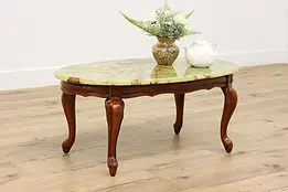 Country French Vintage Carved Birch & Onyx Coffee Table #47029