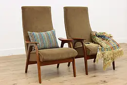 Pair of Midcentury Modern 60s Vintage Teak & Mohair Chairs #47218