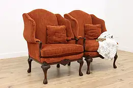 Pair of Georgian Design Vintage Wingback Library Chairs #47336