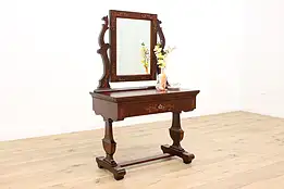 Mahogany & Marquetry Antique Vanity Dressing Table & Mirror #36096