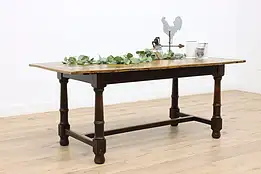 Farmhouse Antique Elm & Oak Harvest Dining or Kitchen Table #47353