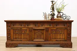 Gothic Design Vintage Carved Oak Sideboard Server or Buffet #47227
