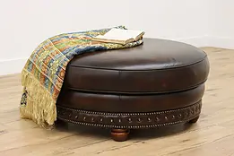 Traditional Design Vintage Leather Round Ottoman, Flexsteel #47364