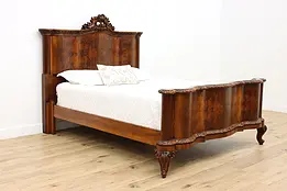 Italian Antique Carved Walnut & Burl Queen Size Bed #47197