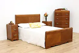 Art Deco Waterfall Vintage 4 Pc. Bedroom Set, Full Size Bed #37714