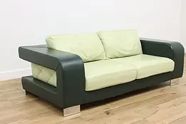 Italian Contemporary Green Leather Club Sofa, GSG #46693