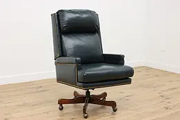 Traditional Vintage Office Library Swivel Leather Desk Chair #47313