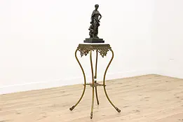 Victorian Antique Cast Brass Plant or Sculpture Stand Marble #46455